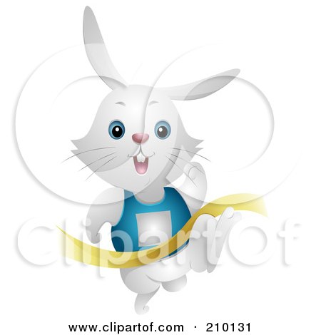 Royalty-Free (RF) Clipart Illustration of a Cute White Bunny Rabbit Finishing A Race by BNP Design Studio