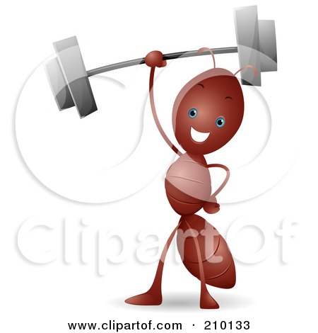 Royalty-Free (RF) Clipart Illustration of a Happy Strong Ant Holding Up A Barbell by BNP Design Studio