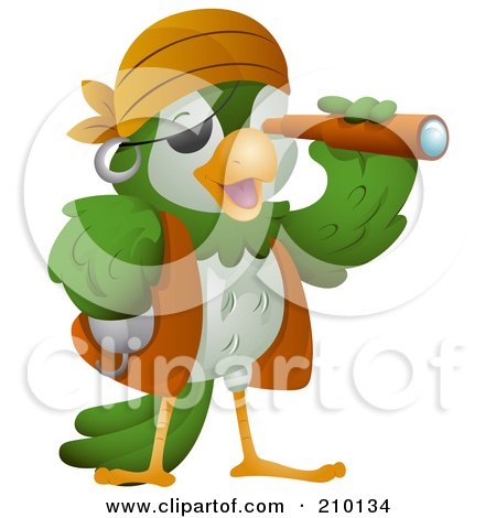 Royalty-Free (RF) Clipart Illustration of a Cute Pirate Parrot Viewing Through A Scope by BNP Design Studio