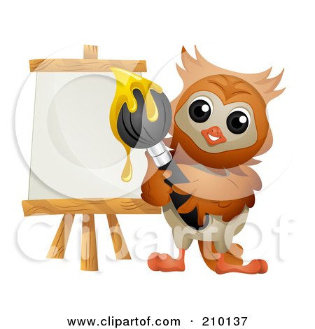 Royalty-Free (RF) Clipart Illustration of a Cute Owl Artist Painting On An Easel by BNP Design Studio