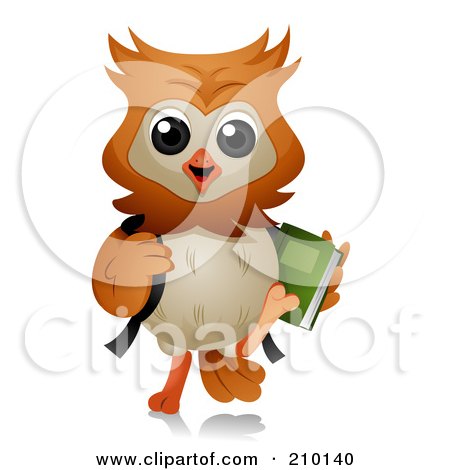 Royalty-Free (RF) Clipart Illustration of a Cute Owl Student Carrying A Book by BNP Design Studio