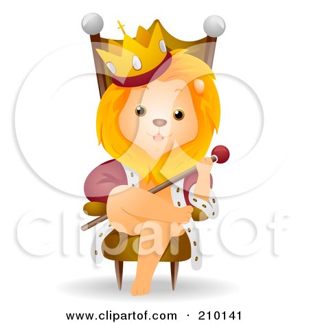 Royalty-Free (RF) Clipart Illustration of a Cute King Lion Sitting On A Throne by BNP Design Studio