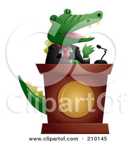 Royalty-Free (RF) Clipart Illustration of a Cute Politician Crocodile Giving A Speech by BNP Design Studio