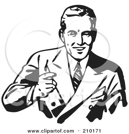 Royalty-Free (RF) Clipart Illustration of a Friendly Retro Black And White Businessman by BestVector