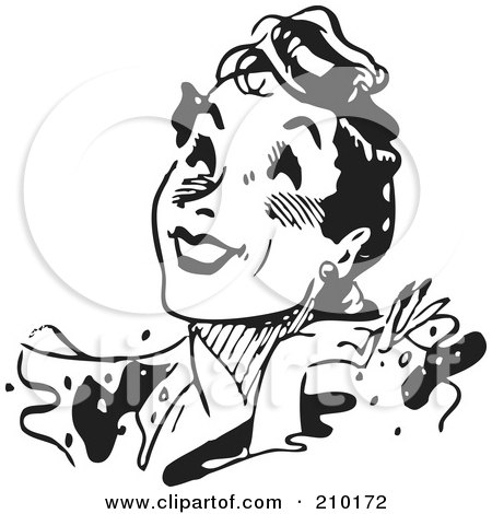 Royalty-Free (RF) Clipart Illustration of a Retro Black And White Woman Smiling Upwards by BestVector