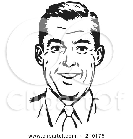 Royalty-Free (RF) Clipart Illustration of a Retro Black And White Man Smiling by BestVector