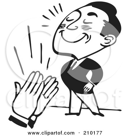 Royalty-Free (RF) Clipart Illustration of a Retro Black And White Businessman Being Applauded by BestVector