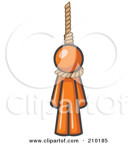 Royalty-Free (RF) Clipart Illustration of an Orange Design Mascot Man Hanging From A Rope by Leo Blanchette