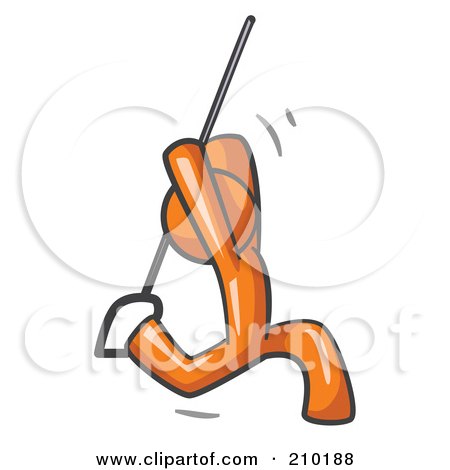 Royalty-Free (RF) Clipart Illustration of an Orange Man Design Mascot Swinging On A Rope by Leo Blanchette