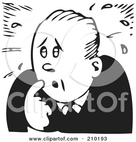 Royalty-Free (RF) Clipart Illustration of a Retro Black And White Businessman Sweating by BestVector