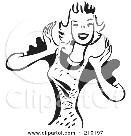 Royalty-Free (RF) Clipart Illustration of a Retro Black And White Woman In An Apron by BestVector