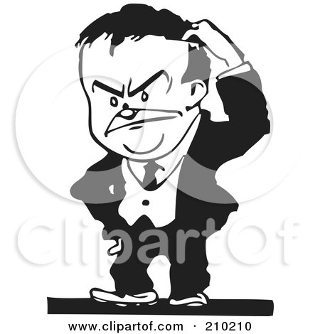 Royalty-Free (RF) Clipart Illustration of a Retro Black And White Businessman Scratching His Head by BestVector