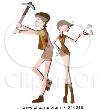 Royalty-Free (RF) Clipart Illustration of an Archeologist Couple Working by BNP Design Studio