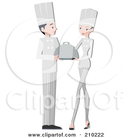 Royalty-Free (RF) Clipart Illustration of a Chef Couple Serving by BNP Design Studio