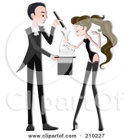Royalty-Free (RF) Clipart Illustration of a Magician Couple Performing A Trick by BNP Design Studio