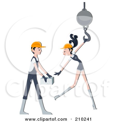 Royalty-Free (RF) Clipart Illustration of a Construction Worker Couple Working by BNP Design Studio
