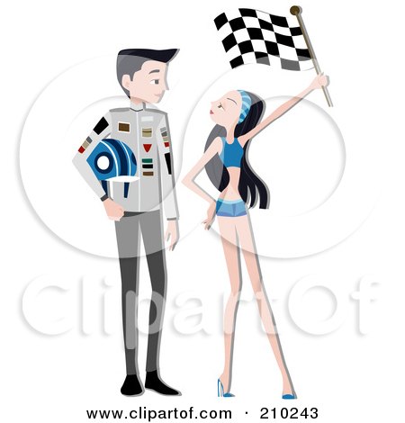 Royalty-Free (RF) Clipart Illustration of a Racer Flirting With A Flag Girl by BNP Design Studio