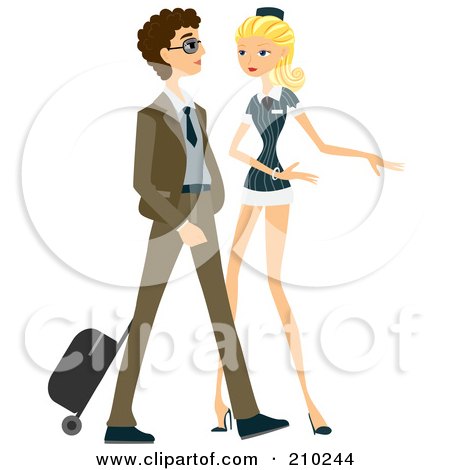 Royalty-Free (RF) Clipart Illustration of a Stewardess Assiting A Passenger by BNP Design Studio