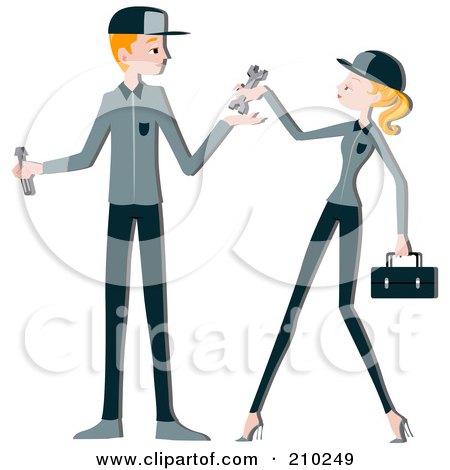 Royalty-Free (RF) Clipart Illustration of a Mechanic Couple Working by BNP Design Studio