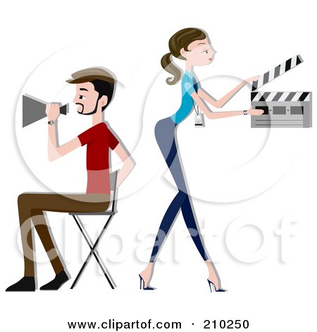 Royalty-Free (RF) Clipart Illustration of a Director Couple Directing A Movie by BNP Design Studio