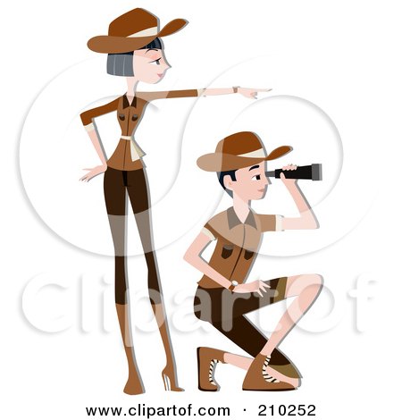 Royalty-Free (RF) Clipart Illustration of a Forest Ranger Couple Viewing by BNP Design Studio