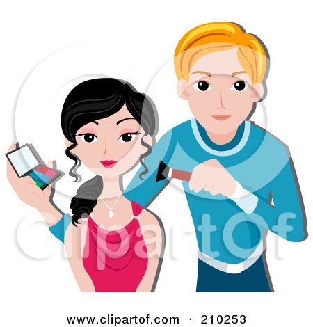 Royalty-Free (RF) Clipart Illustration of a Male Makeup Artist Working On A Client by BNP Design Studio