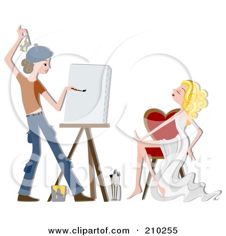 Royalty-Free (RF) Clipart Illustration of an Artist Painting A Portrait Of A Gorgeous Woman by BNP Design Studio