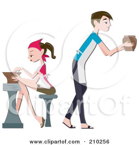 Royalty-Free (RF) Clipart Illustration of a Pottery Couple Working by BNP Design Studio