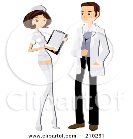 Royalty-Free (RF) Clipart Illustration of a Nurse And Doctor Flirting by BNP Design Studio