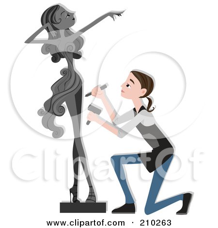 Royalty-Free (RF) Clipart Illustration of a Female Sculptor Creating A Lady Statue by BNP Design Studio