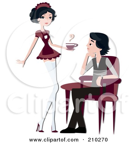 Royalty-Free (RF) Clipart Illustration of a Barista Serving Coffee To A Customer by BNP Design Studio
