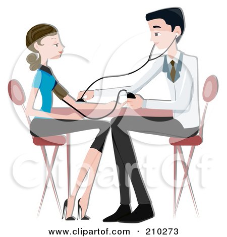 Royalty-Free (RF) Clipart Illustration of a Doctor Checking A Woman's Blood Pressure by BNP Design Studio