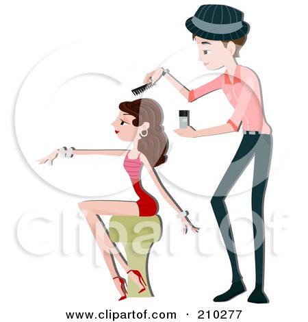 Royalty-Free (RF) Clipart Illustration of a Male Beautician Styling A Woman's Hair by BNP Design Studio