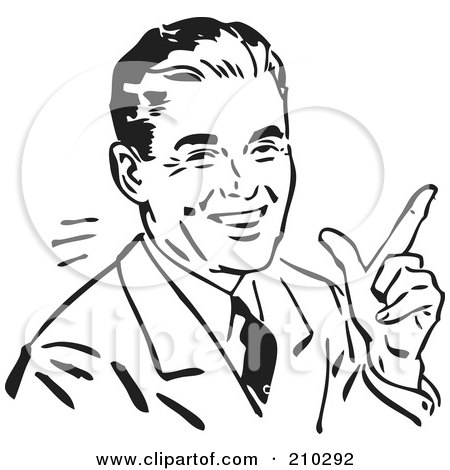 Royalty-Free (RF) Clipart Illustration of a Retro Black And White Businessman With An Idea by BestVector