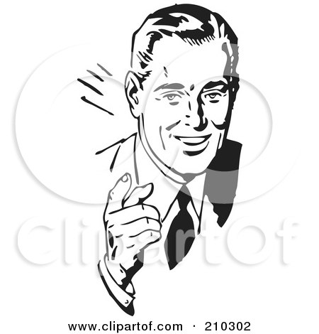 Royalty-Free (RF) Clipart Illustration of a Retro Black And White Businessman Talking And Waving His Hand by BestVector
