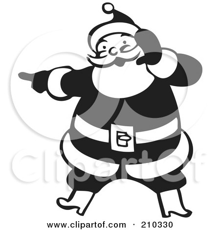 Royalty-Free (RF) Clipart Illustration of a Retro Black And White Santa Shouting And Pointing by BestVector