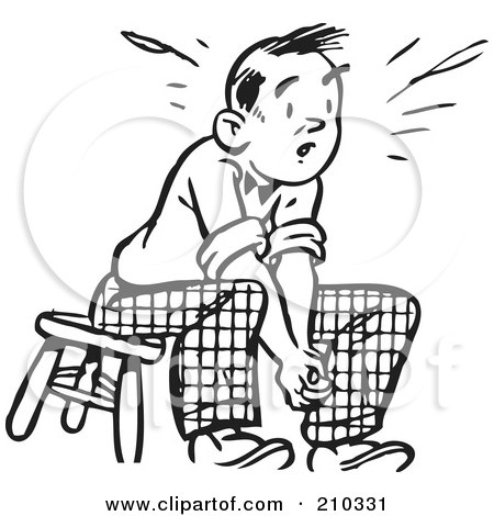 Royalty-Free (RF) Clipart Illustration of a Retro Black And White Man Sitting On A Stool by BestVector
