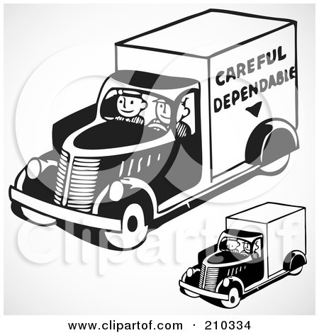 Royalty-Free (RF) Clipart Illustration of a Digital Collage Of Retro Black And White Men Driving Delivery Trucks by BestVector