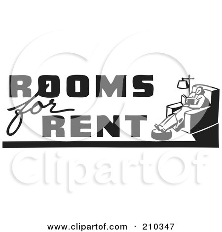 Royalty-Free (RF) Clipart Illustration of a Retro Black And White Rooms For Rent Sign by BestVector