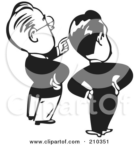 Royalty-Free (RF) Clipart Illustration of Retro Black And White Businessmen Looking And Pointing by BestVector