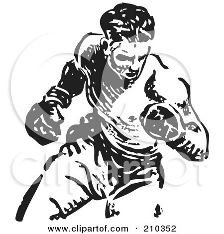 Royalty-Free (RF) Clipart Illustration of a Retro Black And White Boxer by BestVector
