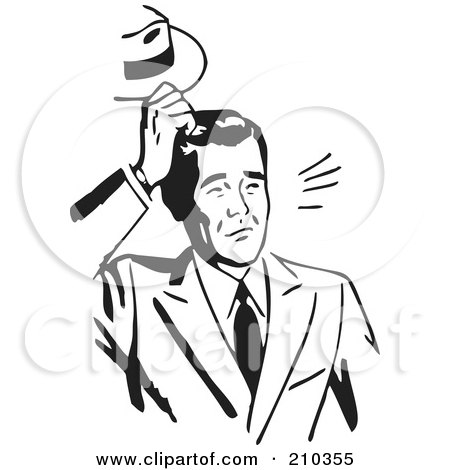 Royalty-Free (RF) Clipart Illustration of a Retro Black And White Businessman Scratching His Head by BestVector