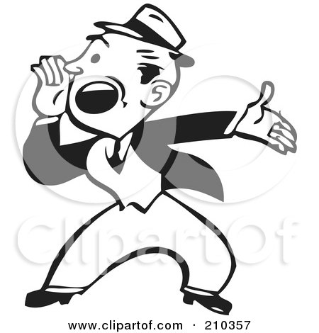 Royalty-Free (RF) Clipart Illustration of a Retro Black And White Businessman Shouting And Gesturing by BestVector