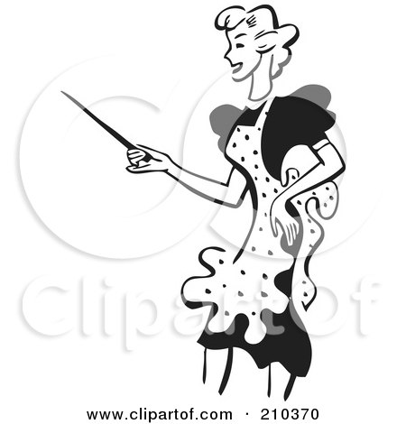 Royalty-Free (RF) Clipart Illustration of a Retro Black And White Woman Pointing A Stick by BestVector