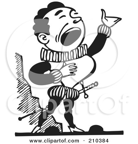 Royalty-Free (RF) Clipart Illustration of a Retro Black And White Male Opera Singer by BestVector