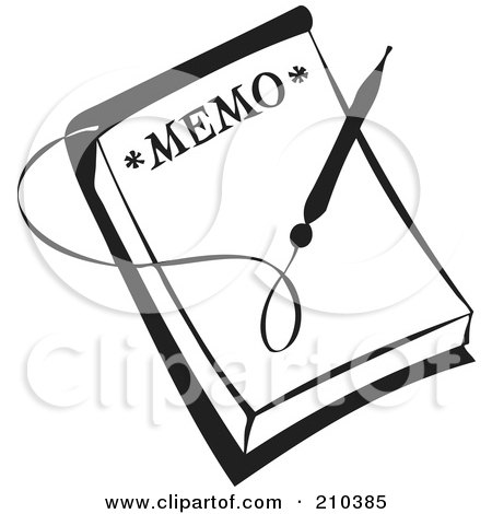 Royalty-Free (RF) Clipart Illustration of a Retro Black And White Pen Over A Memo by BestVector