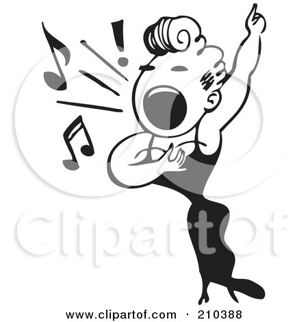 Royalty-Free (RF) Clipart Illustration of a Retro Black And White Female Opera Singer by BestVector