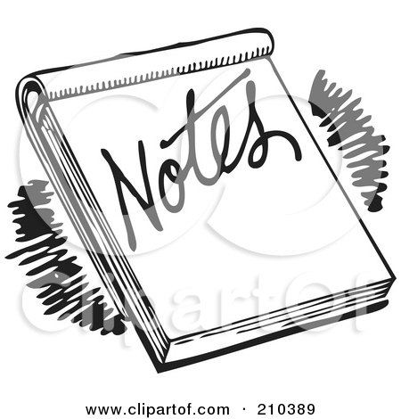 Royalty-Free (RF) Clipart Illustration of a Retro Black And White Notebook With Notes Text by BestVector