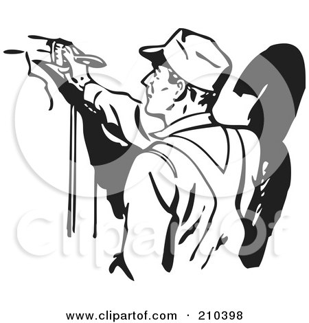 Royalty-Free (RF) Clipart Illustration of a Retro Black And White Man Painting by BestVector
