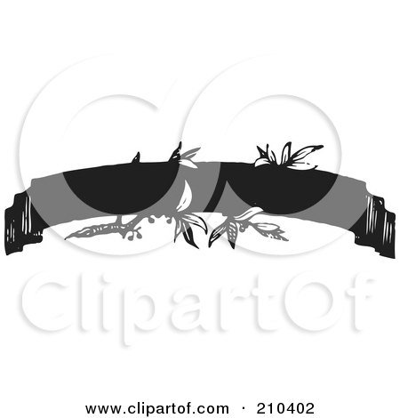 Royalty-Free (RF) Clipart Illustration of a Retro Black And White Banner With Leaves by BestVector
